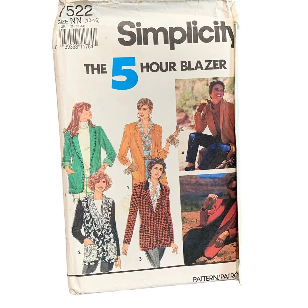 Simplicity 5 Hour Blazer Pattern 7522 Size 10 12 14 16 - uncut 1990